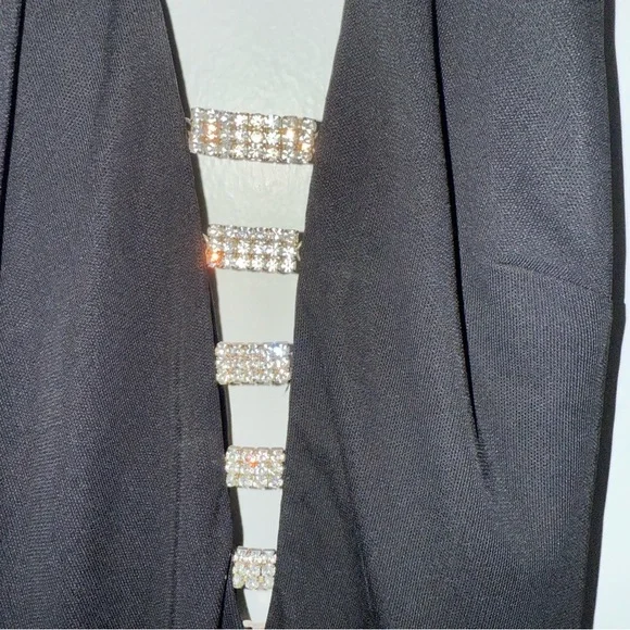 Vintage 90s Lillie Rubin Rhinestone Back Detail Halter Neck Black Formal Gown XS - Picture 4 of 10